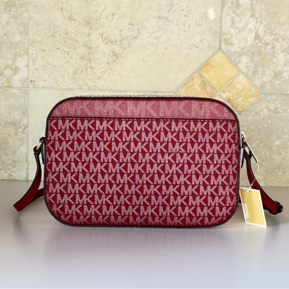 Michael Kors Jet Set Item Chain Zip Crossbody Bag Color-Block MK Cherry Multi - Picture 3 of 14